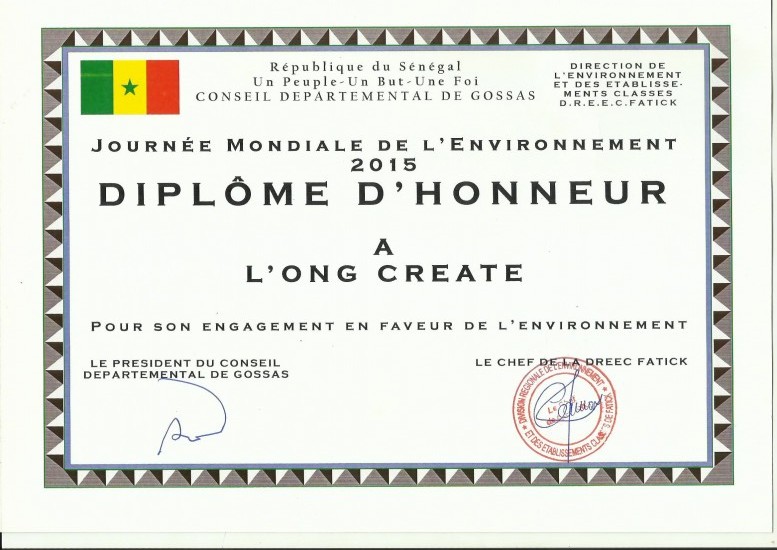 The president of the Gossas County Council presented CREATE! staff and the Diender cooperative group with an honorary diploma in appreciation of CREATE!’s efforts to improve the local environment.